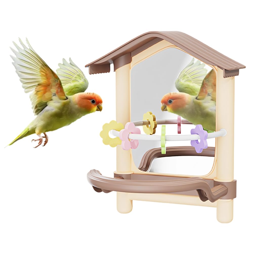 Bird Mirror Perch, Acrylic Parrot Mirror Chewing Toy Non Slip Parrots Mirrors Interactive Toys for Budgie Parakeet Cockatoo Lovebirds Cockatiels