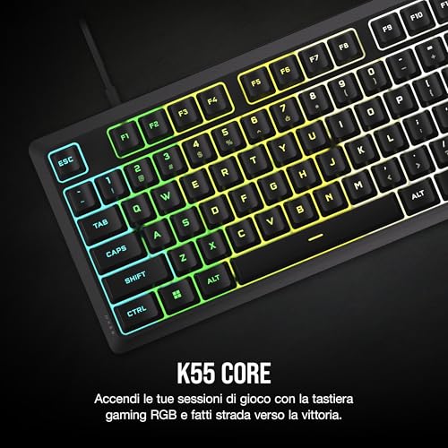 CORSAIR K55 CORE Tastiera (QWERTY Italiano) + HARPOON RGB PRO Mouse + HS35 v2 SURROUND Cuffia + MM100 Pacchetto mousepad gaming - Tastiera gaming - Immagine 1