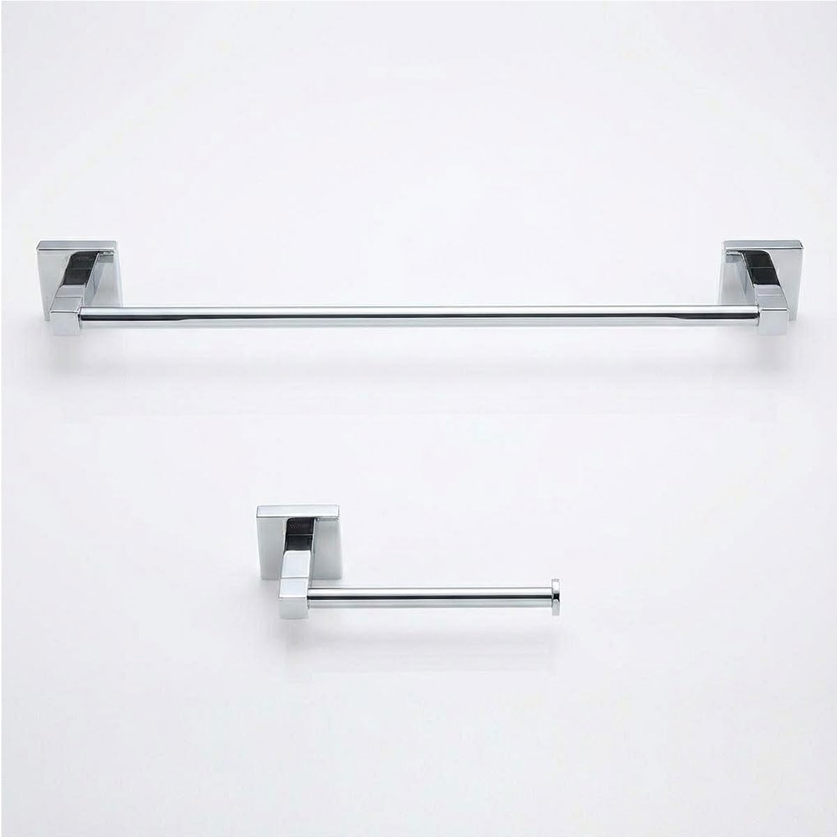 EcoSpa Bathroom Accessories Set – Wall Mounted Towel Rail & Toilet Roll Holder, Polished Chrome Finish, Modern Square Design with Concealed Fixings, Durable Premium Construction