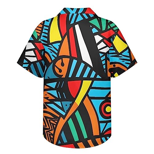 EHLACHIC Men's Picasso Abstract Geometry Print Short Sleeve Button Down Summer Beach Hawaiian Shirts2