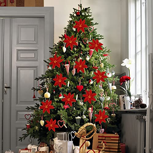 Ruidazon 6Pc Artificial Poinsettias Flowers With Stems, 15.7”Poinsettias Christmas Flowers Artificial For Decoration New Year Diy Flower Arrangement Party Christmas Wreath Tree Ornaments #TOP3