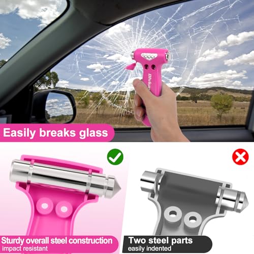 Image of Window Breaker, 3-in-1 Emergency Escape Tool with Car Safety Hammer and Seat Belt Cutter, Safety Emergency Car Escape Tool Gift for Women (Pink and Blue)