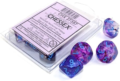 Chessex Juego de dados d10: Nebulosa Luminaria - Nocturnal w/Azul (10)