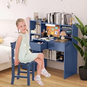 Kids Study Desk with 3-Color Lights,Blue Kids Desk and Chair Set for 5-12 Year Old, Childrens Computer Desk with 4 Drawers, Kids Study Table with Storage Shelf-3c40 Kids Study Desk with 3 Color LightsBlue Kids Desk and Chair Set for 5 12 Year Old Childrens Computer Desk with 4 Drawers Kids Study Table with Storage Shelf 3c40