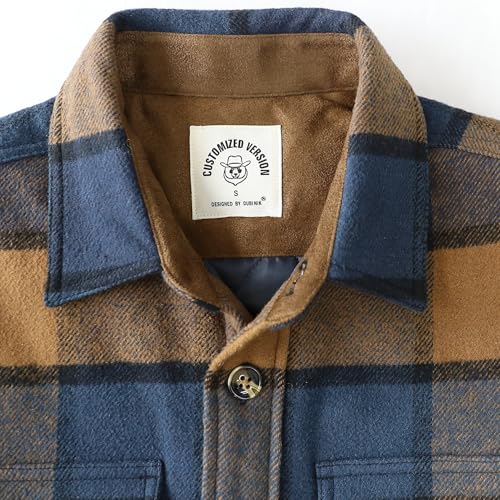 Image of Dubinik Mens Shacket Flannel Shirt for Men Lightweight Jacket Casual Plaid Coat with Warm Lining Long Sleeve Button