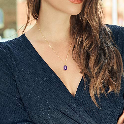 Gem Stone King 9.00 Cttw 14K Yellow Gold Purple Amethyst Pendant Necklace For Women | With 18 Inch Solid 14k Gold Chain | Gemstone Birthstone | Cushion Checkerboard 16X12MM4