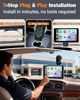 Befumly Portable Wireless CarPlay Screen - 7-inch Plug & Play No Dashboard Removal Upgrade for Older Cars - Compatible for Apple CarPlay & Android Auto with Backup Camera
