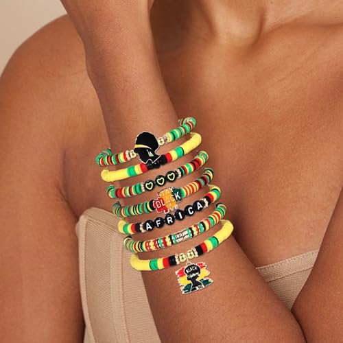 FAERLIIRY Beaded African Bracelets Black Women Preppy Friendship Bracelets Clay Bead Africa Map Heart Charm Bracelet Summer Bracelet African Jewelry for Women4