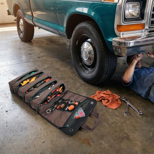 WELKINLAND-15-Pocket-Tool-Roll-Heavy-Duty-Green-RipStop-15L-Capacity-Easy-Access-Roll-Up-Tool-Bag-Fully-Opened-Roll-Up-Tool-Pouch-Durable-Tool-Wrap-Roll-Tool-Roll-Bag-Organizer-For-Mechanic