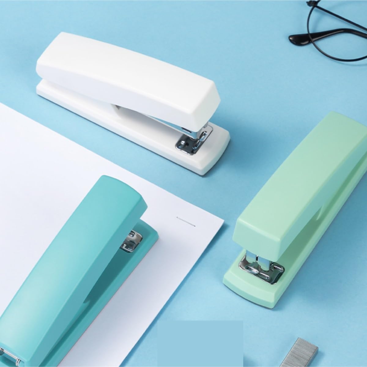 Hochleistungshefter, Manueller Hefter for zu Hause, mittelgroßer for den Schreibtisch im Büro, tragbarer Ordner, Büromaterial for die Schule(Grün)