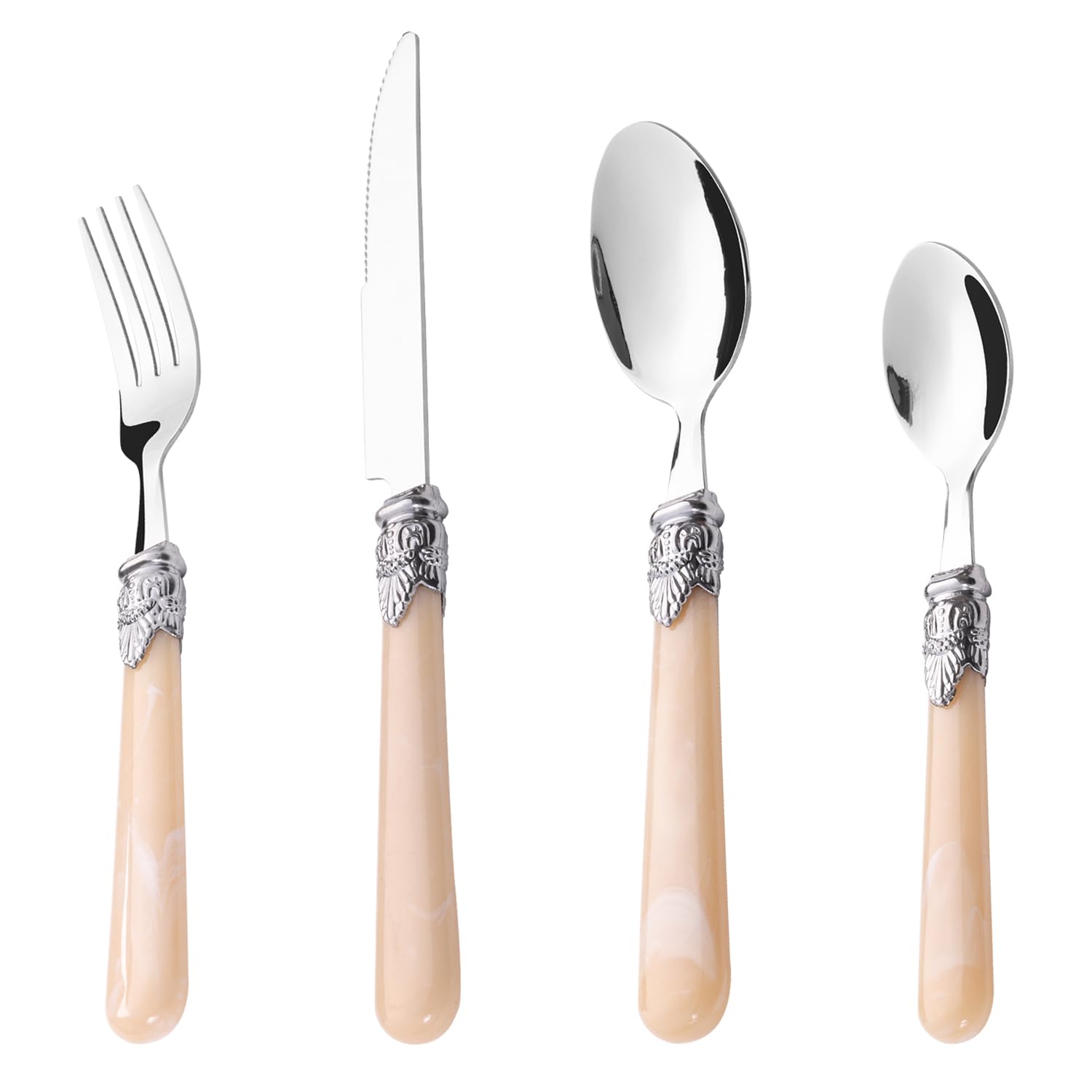 Cutlery Set, Stainless Steel Flatware Tableware Set with Vintage Handle, 24-Piece Silverware Set Includes Knife and Fork Sets for Steak, Salad, Soup, Tea, Dishwasher Safe