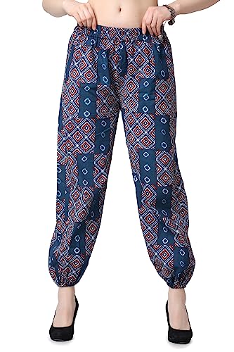 Image of POPWINGS Casual Bagru Printed Joggers for Women || Pull On Joggers for Women || Comfortable Casual Women Joggers for Summer || Loose Fit Joggers for Women