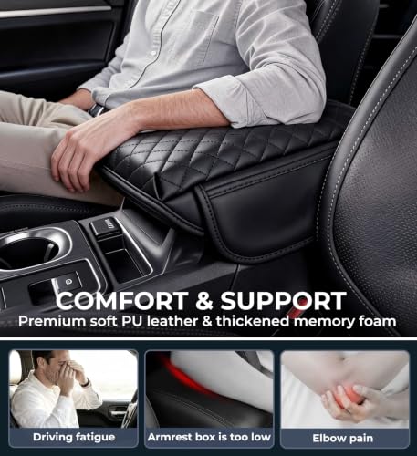 Image of Center Console Cover for Subaru Outback 2026 2025 2024 2023 2022 2021 2020, 1.2-Inch Thick PU Leather Middle Armrest Cushion Protector Pad with 2 Side Pockets for 2020-2026 Outback, Black