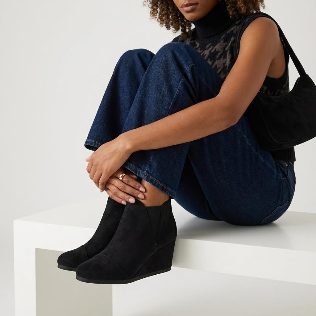 Dunes Women's Zoey Wedge Bootie, Soft Vegan Suede, Easy Slip-On Design, Memory Foam, Wide Widths Available - Image 8