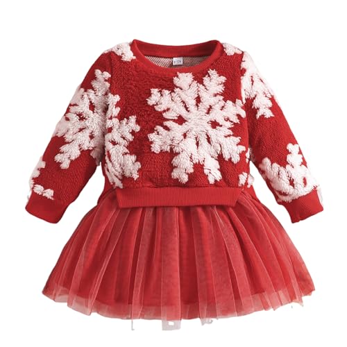 Toddler Baby Girl Christmas Dress Outfit Fleece Snowflake Ugly Sweater Tutu Skirts Holiday Dresses Warm Clothes