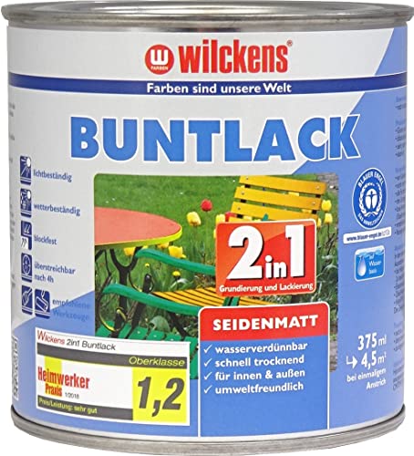 Wilckens 2in1 Acryl Buntlack für Innen und Außen, seidenmatt, 375 ml, RAL 5010 Enzianblau