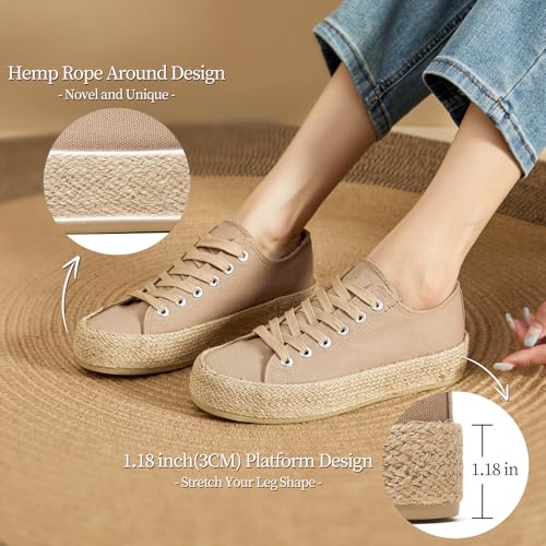 Waluzs Canvas Shoes for Women White Platform Sneakers Low Top Lace Up Tennis Shoes Comfortable Casual Walking Shoes3