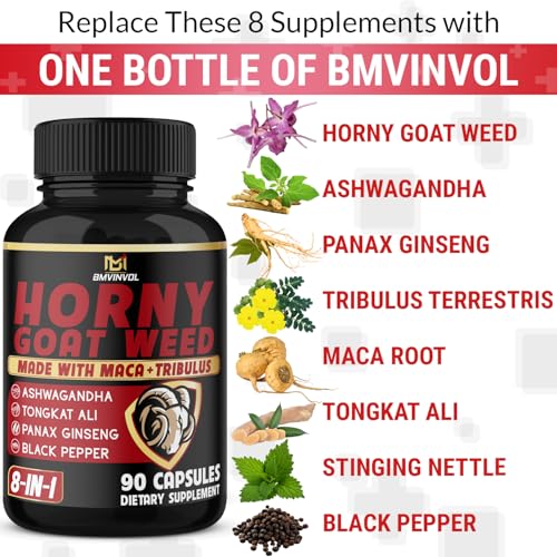 BMVINVOL Horny Goat Weed Capsules - 7000mg Herbal Equivalent - Maca, Ginseng, Tribulus Terrestris, Ashwagandha - Performance and Energy Support - 3 Months Supply - Image 3
