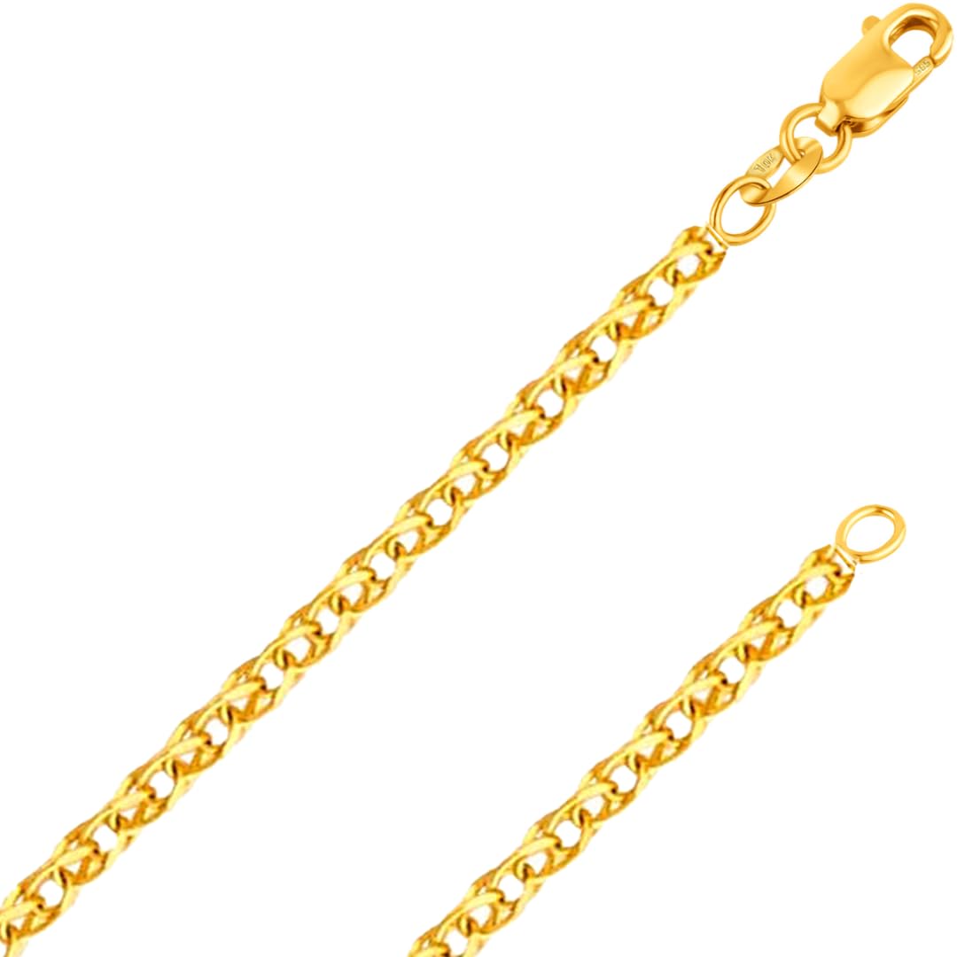Italian Fashions REAL Solid 14K or 10K Yellow Gold 1.50mm,1.7mm, 2.0mm Flat Open Wheat Spiga Chain Necklace with Lobster Claw Clasp | Multiple Lengths