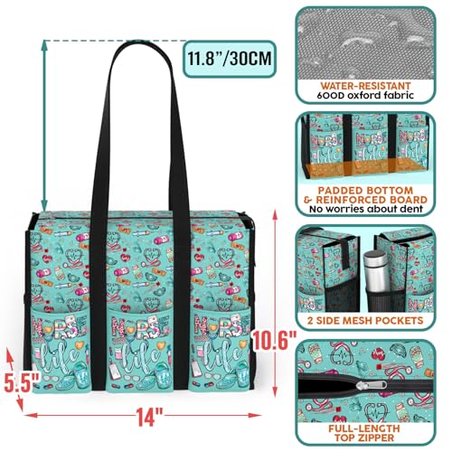 Image of 84hoods Multi-Pocket Tote Bag for Women. Waterproof Bag with Multiple Convenient Pockets and Zipper. Gift for Nurses.