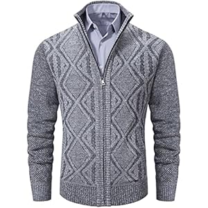 VtuAOL Men’s Cardigan Sweaters Full Zip Sweaters Stand Collar Casual Knitted Cardigan with Pockets