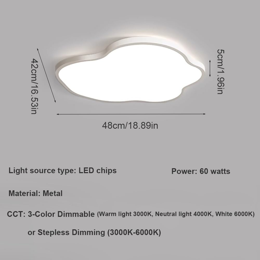 Lampy Sufitowa LED Chmura Nowoczesna Biała Ultra Cienka, Plafon Pełne Spektrum Ściemnialne Oświetlenie Sufitowe do Sypialni Gabinetu(3 modes)
