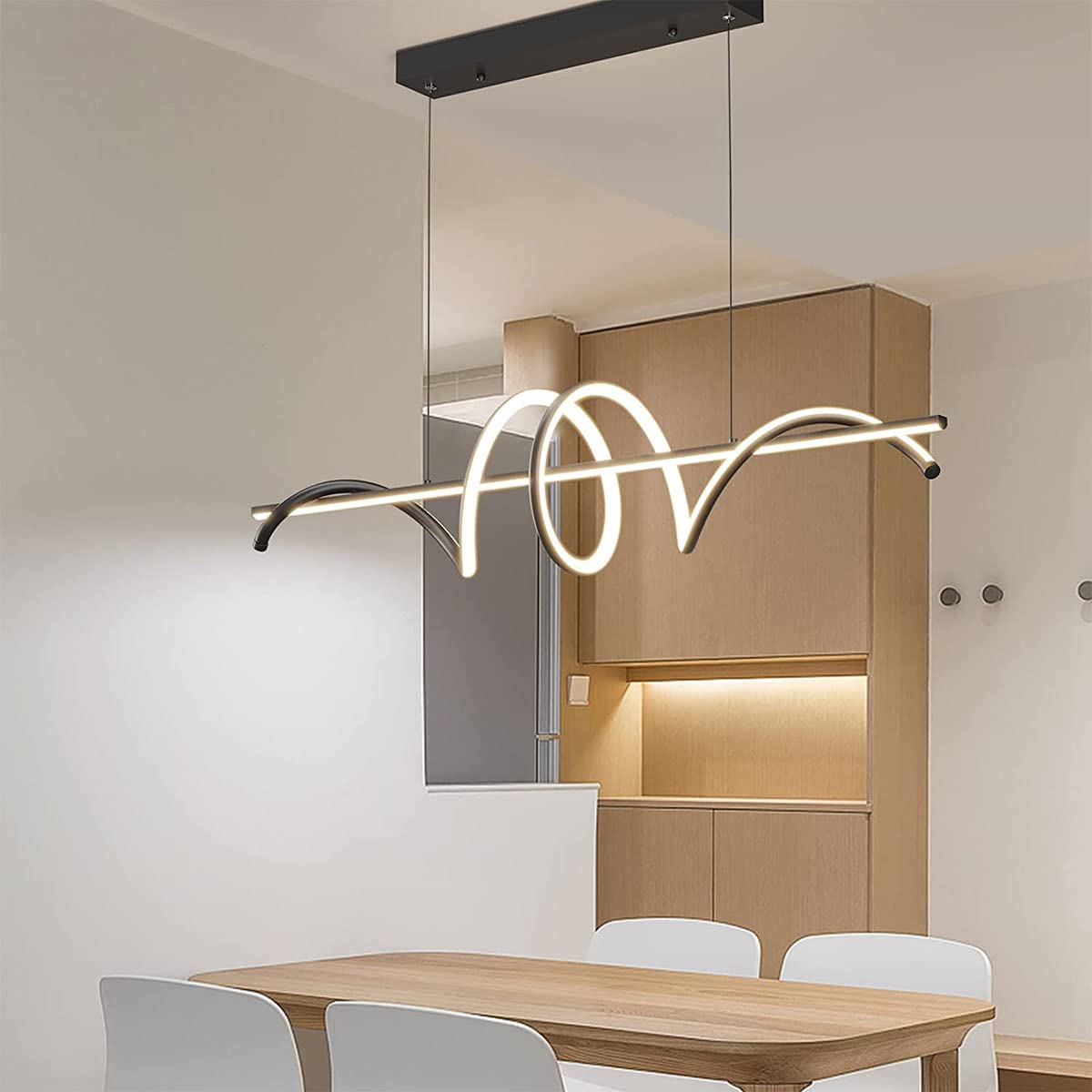 Lampadario moderno LED Tavolo da pranzo Lampada a sospensione Lampada a sospensione moderna design a spirale Lampadari LED dimmerabili con plafoniere telecomandate per studio sala da pranzo (nero, L10