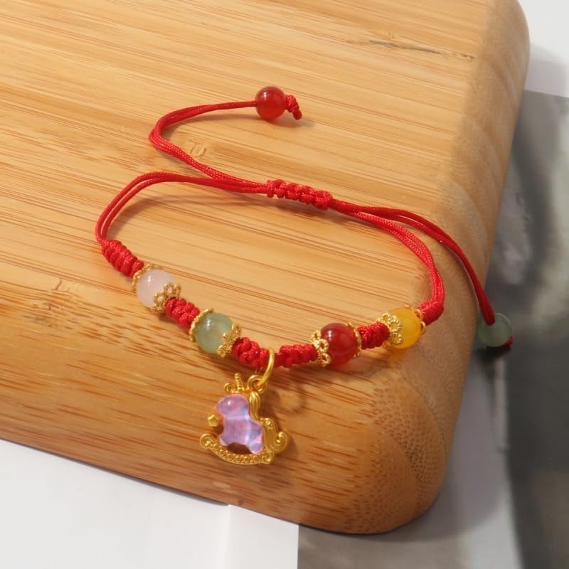 Pingyongchang Zodiac Horse Woven Beads String Bracelet for Women Men Adjustable Enamel Horse Charm Bangle Bracelet Chinese Animal Lucky Feng Shui New Year Jewelry Gifts - Image 3