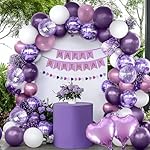 Purple Birthday Decorations for Women, Happy Birthday Party Decorations, Happy Birthday Banner, Purple Balloons, Foil Fringe Curtains, Tissue Paper Pompoms, Heart Garland, Party Decor for Girls - Image 5