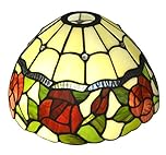 Upgrade Tiffany Lamp Shade Only, Rose Flower Design, Stained Glass Lampshades, Handmade, 10-Inches Dia, Replacement for Pendant Light, Exclusion Accessories, Pack of 1