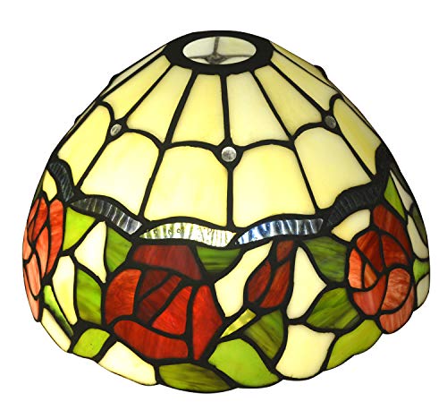 Upgrade Tiffany Lamp Shade Only, Rose Flower Design, Stained Glass Lampshades, Handmade, 10-Inches Dia, Replacement for Pendant Light, Exclusion Accessories, Pack of 1