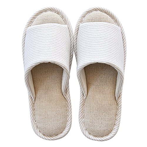 MAGILONA Women House Slippers Mens Bedroom Indoor Shoes Fall Memory Foam Open-Toe Home Shoes Slid Flax Soft Non-Slip Shoes