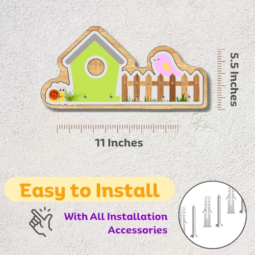 Image of Wooden Birdhouse Design Wall Mount Key Hanger for Home Office Decorative Wall Mounted Stylish Key Hanger for Home Decor (V-House Keyholder Green)