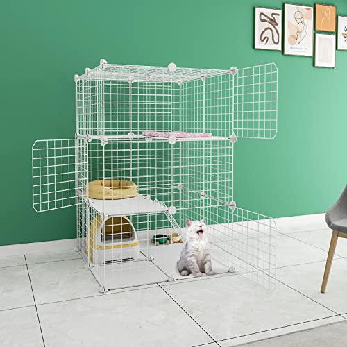 Eiiel 3-Tier Cat Cage Enclosures Indoor Diy Cat Playpen Detachable Metal Wire Kennels 2Lx2Wx3H Crate Large Exercise Place Ideal For 1-2 Cat, White #TOP1