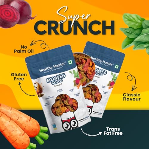 Image of Healthy Master Mix Vegetable Chips Combo 300g (100g Each) Pack of 3 | Light & Crispy | High Protein Chips | Gluten-Free | No Maida, No Palm Oil | Low-Calorie | Healthy Snacks for Adults & Kids