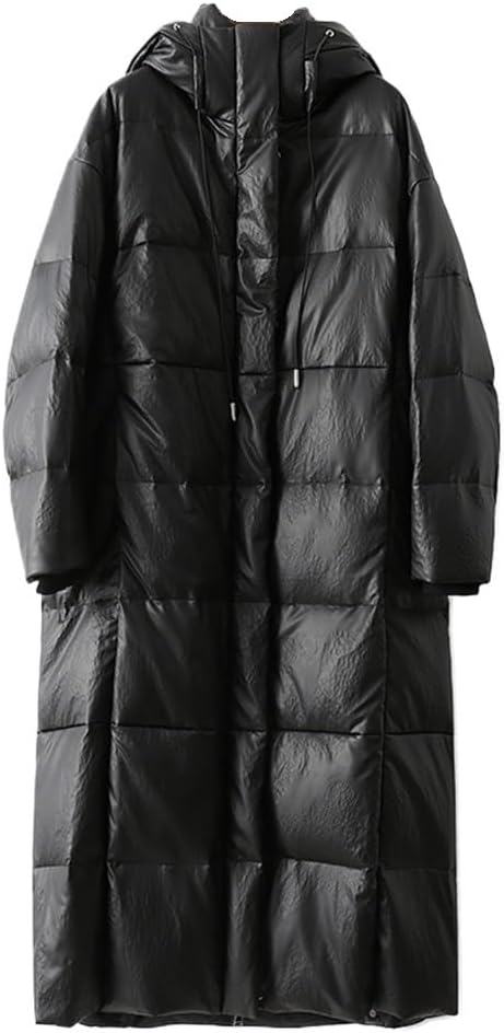 Women's Winter Casual Thickened Down Jacket Loose Hooded Sheepskin Black Goose Down Jacket Coat