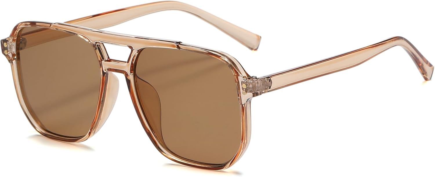 PORADAY Retro Aviator Sunglasses for Women Men Trendy Classic 70s Square Frame Sun Glasses Vintage Aviators Shades