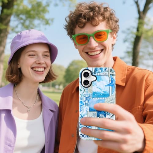 Image of Magnetic for iPhone 16 Plus Case [Compatible with Magsafe] Seashell Ocean Whale Collage Design, Full Body 2 in 1 Shockproof Scratch Resistant Protective Cover for Women Girl