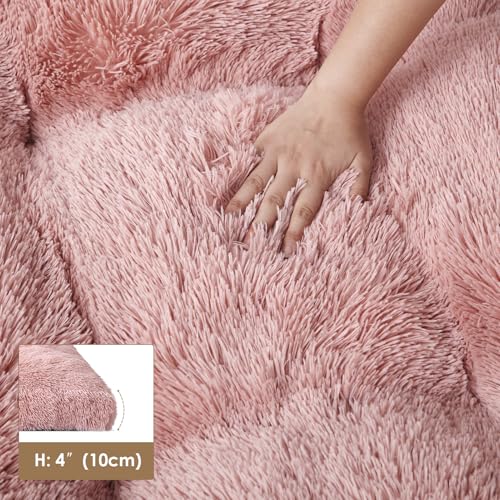 EHEYCIGA Flauschig Hundebett Grosse Hunde XXL, 120x90cm, Hundekissen Waschbar, Kuschelig rutschfest Hundematte mit Langem Plüsch, Rosa