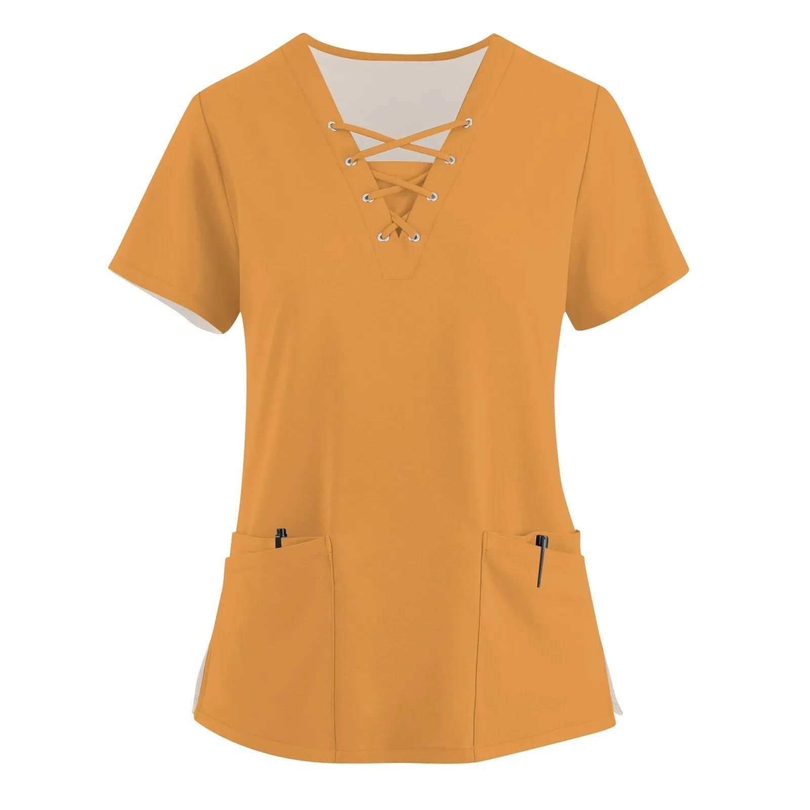 Krankenschwester Uniform Taschenhemden Damen Krankenpflegeuniform Scrub Tops Damen Kurzarm V-Ausschnitt Pflegearbeiter Bluse Krankenschwester Arbeitskleidung Medizin