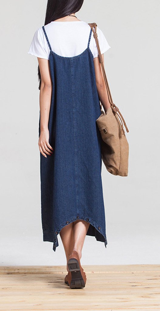 Pantalones vaqueros imitación algodón tamaño la muchacha las mujeres más largas Pantalones siameses irregulares la falda vestido largo los vaqueros múltiples vías fijados