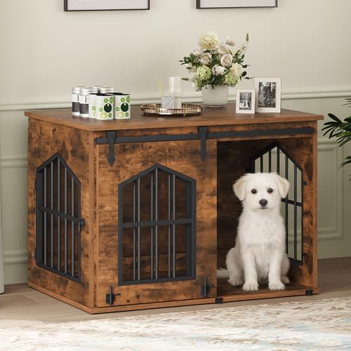 Farmhouse Dog Crate with Decorative Design