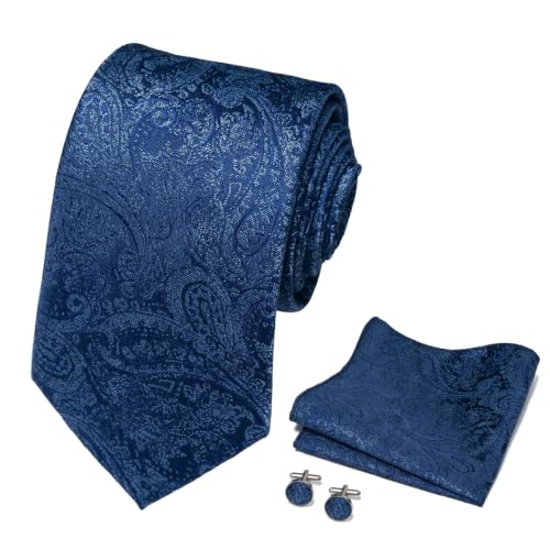 joy alice Paisley Ties for Men with Pocket Square Cufflinks Formal Mans Tie Set Woven Neckties for Business Party Wedding