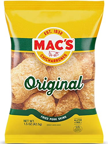 Mac's Crunchy Chicharrones, Low Carb, Keto Friendly Snack (Original, 5 Ounce, Pack of 6)