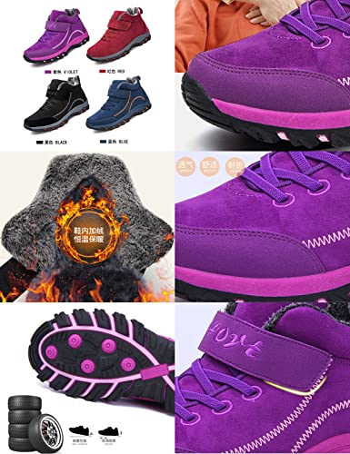 Keilinia Mens Womens Winter Warm Snow Boots,Comfy Lined Suede Hiking Ankle Booties Outdoor Anti-Slip Sneakers2