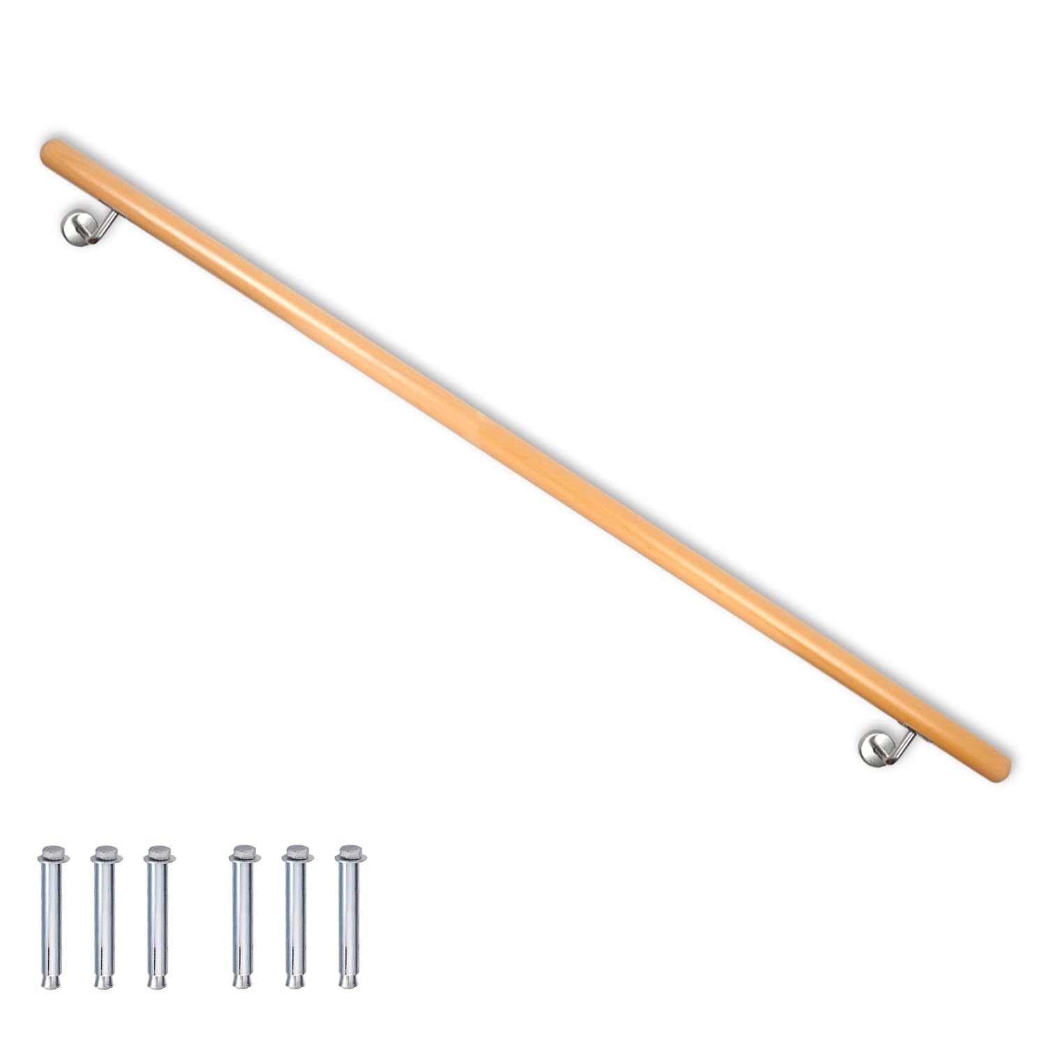 Barandilla Pasamanos Baranda Balustrada para Pared Escalera Madera de Haya 50-230 cm V2Aox, VA-hlaufbuche-Länge:120 cm
