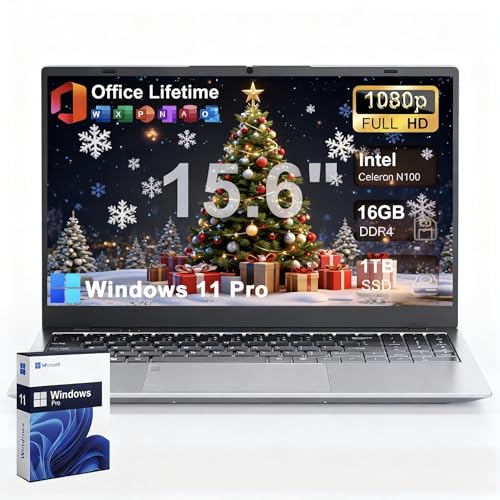 Image of 2025 Laptop Computer 15 15.6 inch FHD 1080p Display, Windows 11 Pro with MS Office for Students & Business, 16GB RAM, 1TB SSD, Intel 4-Core N100 (Up to 3.4GHz), Backlit Keyboard, Type-C, Fingerprint