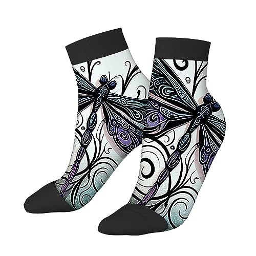 OOZ Dragonfly In Black And Purple Women Socks Summer Women Socks Warm Soft Socks,Sports Socks Running Athletic Socks for Women men,Black