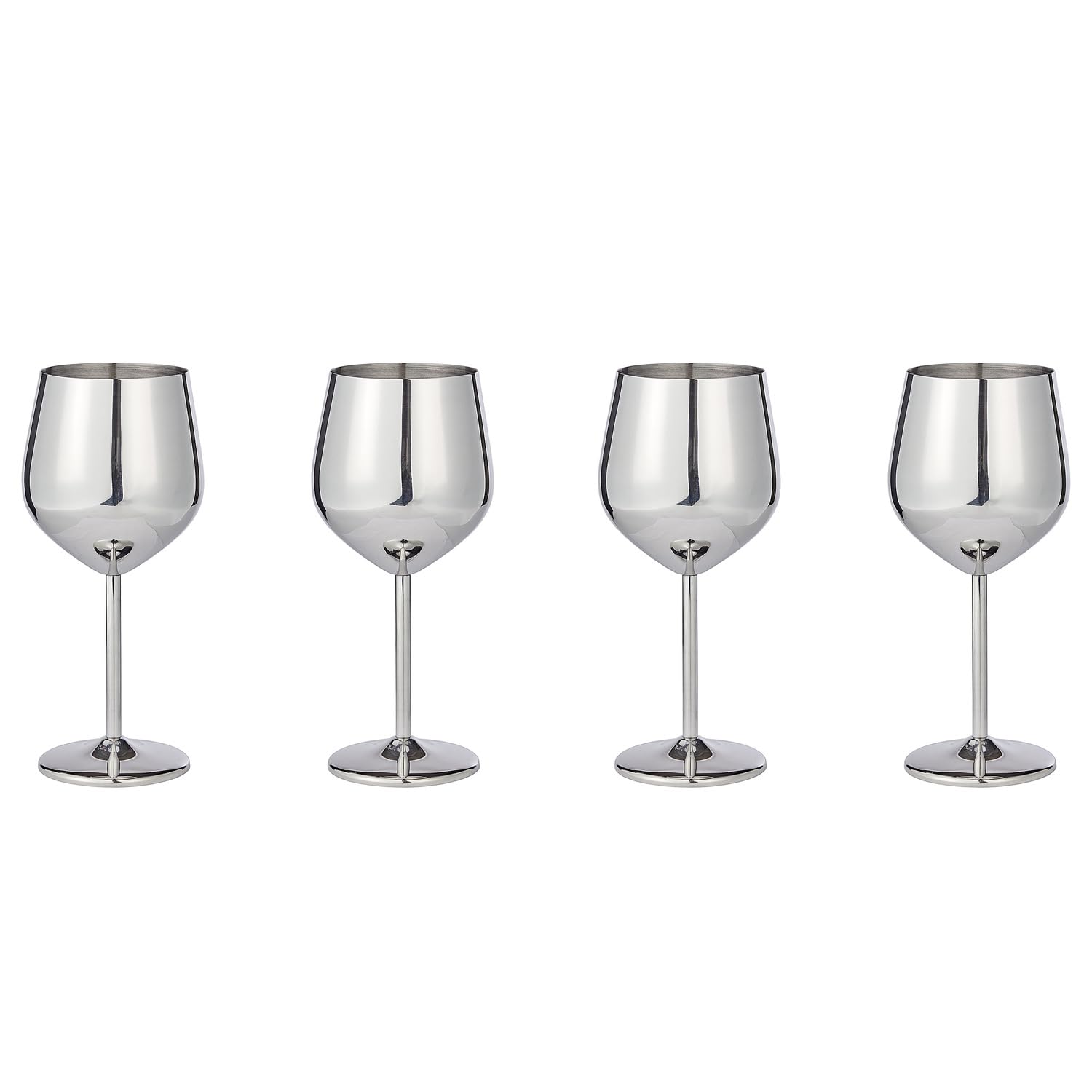 BUTLERS 4er Set Weingläser 400 ml Edelstahl - MANHATTAN LOUNGE | Farbe Silber - Weinkelch für Weißwein - Stielglas für Rotwein - Bruchfeste bauchige Form aus poliertem Metall