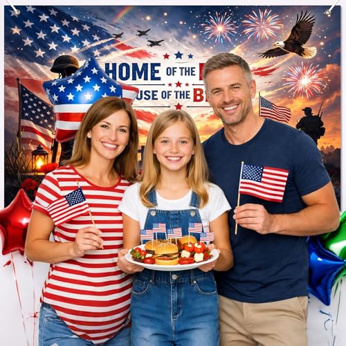 Image of BlissYard Patriotic Banner Home of The Free Because of The Brave Memorial Day Banner 4th of July Decorations Veterans Day Banner for Indoor Home House Decor Party Supplies 71x43 Inches